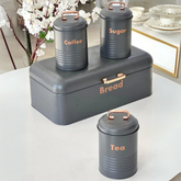 Metal Ekmeklik ve Kahvelik Şekerlik Seti Füme Bronz