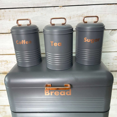 Metal Ekmeklik ve Kahvelik Şekerlik Seti Füme Bronz