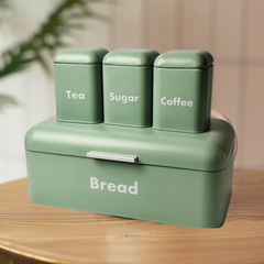 Metal Ekmeklik ve Kahvelik Şekerlik Seti Yeşil Beyaz