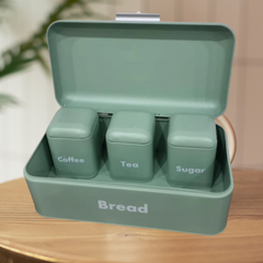 Metal Ekmeklik ve Kahvelik Şekerlik Seti Yeşil Beyaz