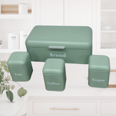 Metal Ekmeklik ve Kahvelik Şekerlik Seti Yeşil Beyaz