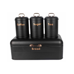 Metal Ekmeklik ve Kahvelik Şekerlik Seti Siyah Bronz