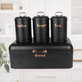 Metal Ekmeklik ve Kahvelik Şekerlik Seti Siyah Bronz