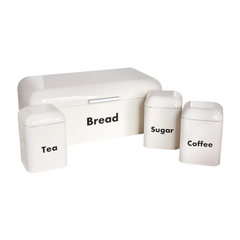 Metal Ekmeklik ve Kahvelik Şekerlik Seti Beyaz Siyah