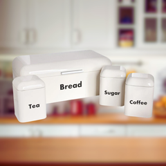 Metal Ekmeklik ve Kahvelik Şekerlik Seti Beyaz Siyah