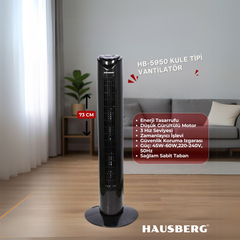 Hausberg Enerji Tasarruflu Sessiz Kule Fan Siyah