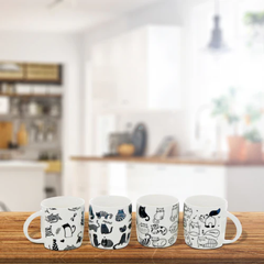 Dörtlü Kedi Motifli Kupa Mug Seti 8,3x9 cm