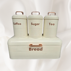 Metal Ekmeklik ve Kahvelik Şekerlik Seti Beyaz Altın