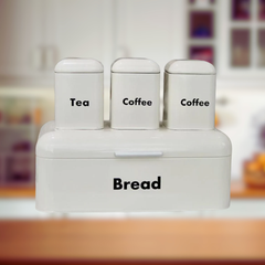 Metal Ekmeklik ve Kahvelik Şekerlik Seti Beyaz Siyah