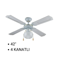 Queen 42'' 4 Kanatlı Işıklı Tavan Vantilatörü Beyaz