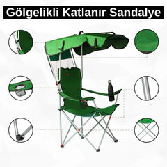 Gölgelikli Katlanabilir Kamp Sandalyesi Yeşil