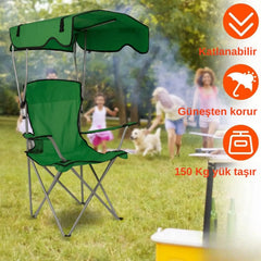 Gölgelikli Katlanabilir Kamp Sandalyesi Yeşil