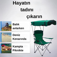 Gölgelikli Katlanabilir Kamp Sandalyesi Yeşil
