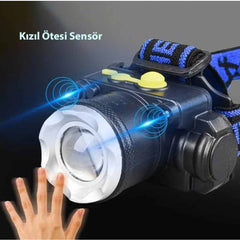 USB Şarjlı Sensörlü 200-800 Lümen LED Kafa Lambası