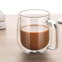 Çift Cidarlı Kulplu 350 ml Cam Bardak Kupa