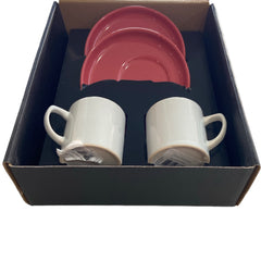 Porzellan 4 Parça Kahve Fincan Seti Kırmızı Beyaz