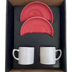 Porzellan 4 Parça Kahve Fincan Seti Kırmızı Beyaz