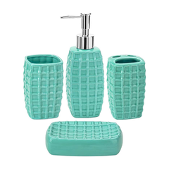 Seramik 4 Parça Banyo Seti Düzenleyici Diş Fırçalık Sabunluk Seti Turkuaz