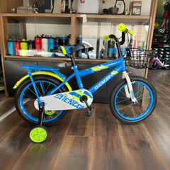 Yardımcı Tekerlekli Sepetli Çocuk Bisikleti Mavi Sarı