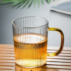 2'li Kendinden Çizgili Saplı 300 ML Borosilkat Cam Mug Kupa Bardak