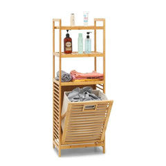 Bambu Kirli Sepetli 3 Raflı Çok Amaçlı Banyo Düzenleyici Çamaşır Sepeti Organizer 120x40 Cm