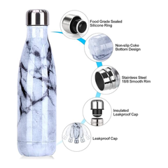 Yalıtımlı Çift Duvar Paslanmaz Çelik Termos Matara 500 ml Mavi Beyaz Siyah Damarlı