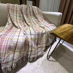 Pamuklu Tek Kişilik 150x200 Cm Battaniye Kare Desenli Renkli