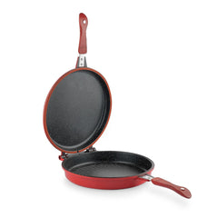 Schafer Yuvarlak Double GrillPan Çift Taraflı Izgara Tava Kırmızı