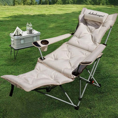 Katlanabilir 600D Oxford Kumaş Ayak Uzatma Bölmeli Kamp Bahçe Sandalyesi Krem