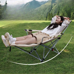 Katlanabilir 600D Oxford Kumaş Ayak Uzatma Bölmeli Kamp Bahçe Sandalyesi Krem