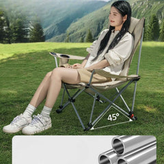 Katlanabilir 600D Oxford Kumaş Ayak Uzatma Bölmeli Kamp Bahçe Sandalyesi Krem
