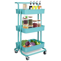 3 Katlı 45x37x85 Cm Tekerlekli Organizer Raf Turkuaz