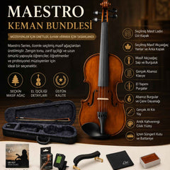 EKO Maestro Serisi Keman Seti Omuzluk Akor Cihazı Yedek Tel ve Temizleme Bezi