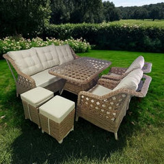 Rosa Rattan 3 lü Oturma Grubu 8 Parça Koyu Kahve