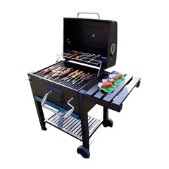 Ayarlanabilir Raflı Kömürlü Termometreli Barbekü Bahçe Izgarası Mangal