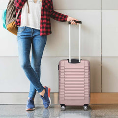 Sert Kasa Şifreli Tekerlekli Bavul Valiz Metalik Pembe 75x50 Cm Büyük Boy