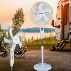 16'' Solar ve Elektrik ile Şarj Edilebilir Işıklı USB Çıkışlı Vantilatör Beyaz