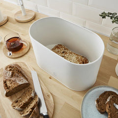 Swan Nordic Oval Ekmek Kutusu Ve Ekmek Kesme Tahta Kapağı Pamuk Beyazı