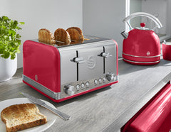 Swan Retro 4 Dilimli Ekmek Kızartma Makinesi Kırmızı