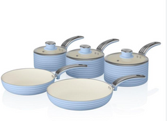 Swan Retro 5 Parça Tencere Tava Seti Mavi