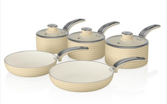 Swan Retro 5 Parça Tencere Tava Seti Krem