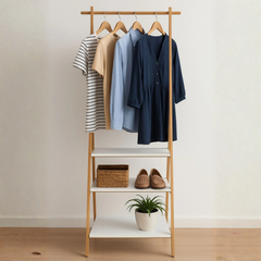 Raflı Bambu 150 x 52 Cm Elbise Askılığı