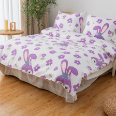 Mikro Saten Tavşan Desenli Lastikli 1.5 Kişilik Nevresim Takımı