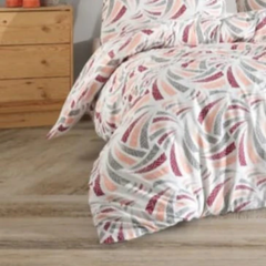 Gri Bordo Pembe Geometrik Desenli Çift Kişilik Lastikli Nevresim Takımı