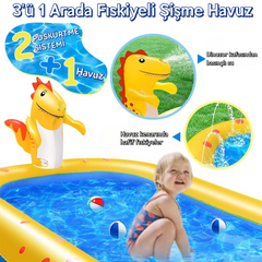 Fıskiyeli Şişme Dinozorlu Çocuk Oyun Havuzu Sarı