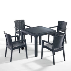 90x90 Cm 4 Vektör Sandalyeli Camlı Masa Seti Antrasit Gri