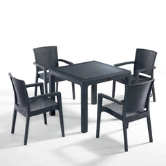 90x90 Cm 4 Vektör Sandalyeli Camlı Masa Seti Antrasit Gri