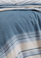 Çift Kişilik 180x220 Cm İnce Battaniye Yatak Örtüsü Mavi Krem