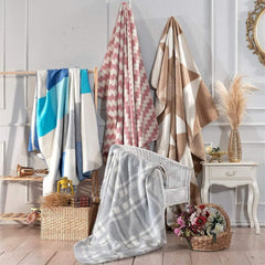 Aqua Tek Kişilik 160x200 Cm Pamuklu Battaniye Mavi Krem