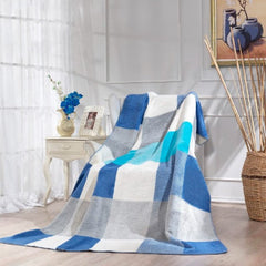 Aqua Tek Kişilik 160x200 Cm Pamuklu Battaniye Mavi Krem